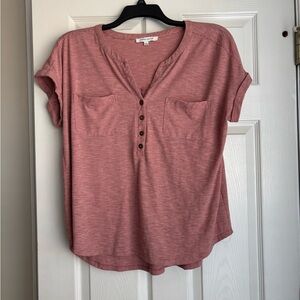 Rose & Olive Striped Mauve Button-Up Tee